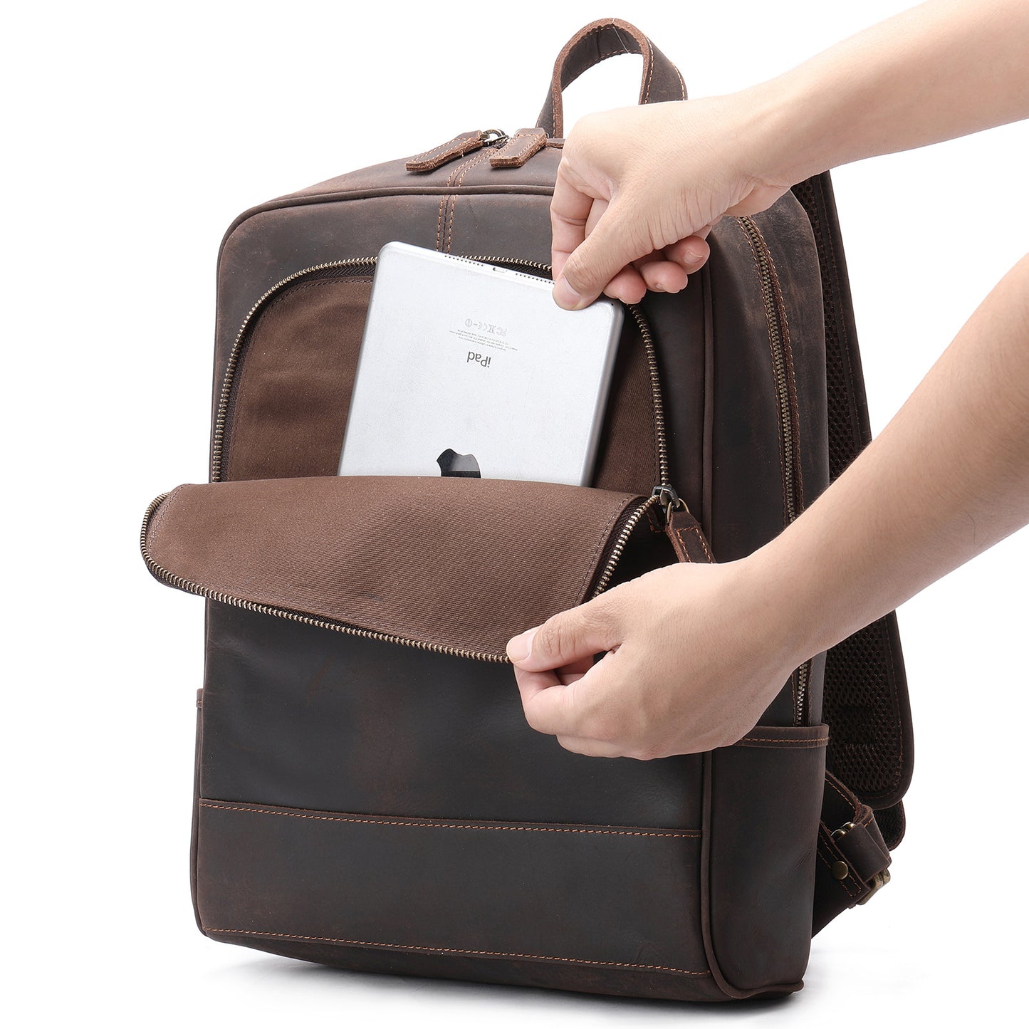 Men's Leather Retro Crazy Horse Inch Computer Backpacks
