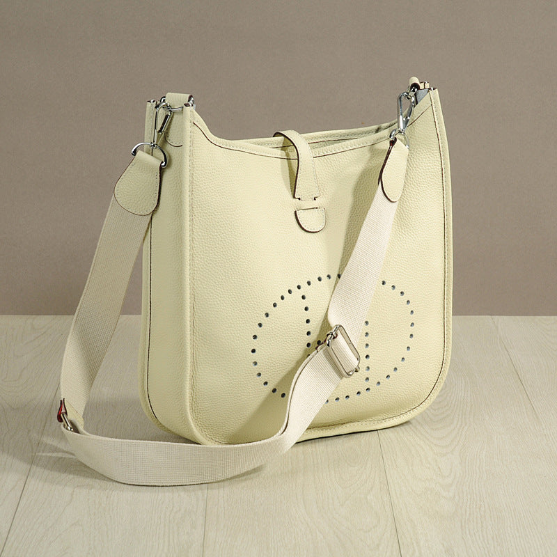 Women's Genuine Leather Cowhide Lychee Pattern Leisure Bucket Bags