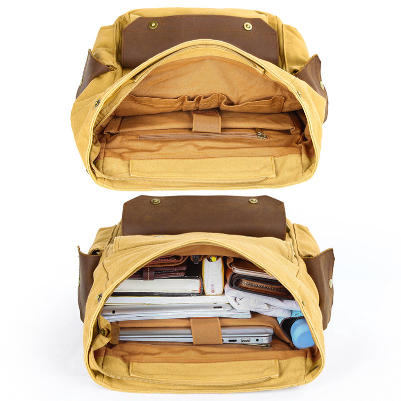 Men's Cotton Retro Crazy Horse Leather Canvas Backpacks