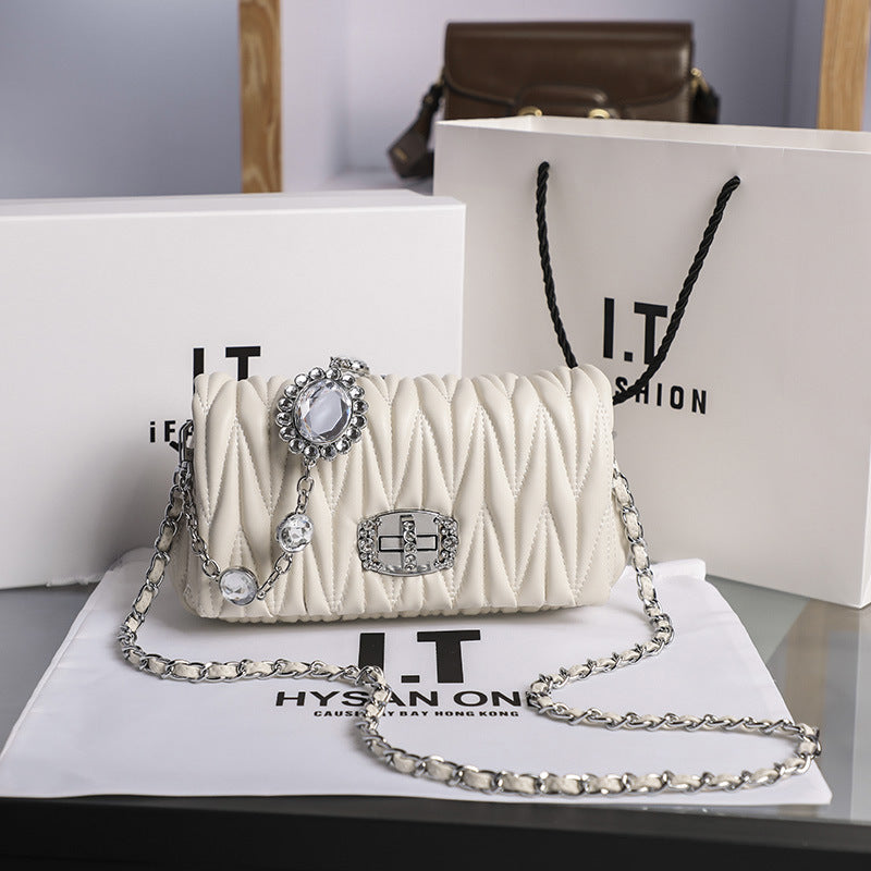 Genuine Leather Design Rhinestone Chain Fashion Shoulder Bags