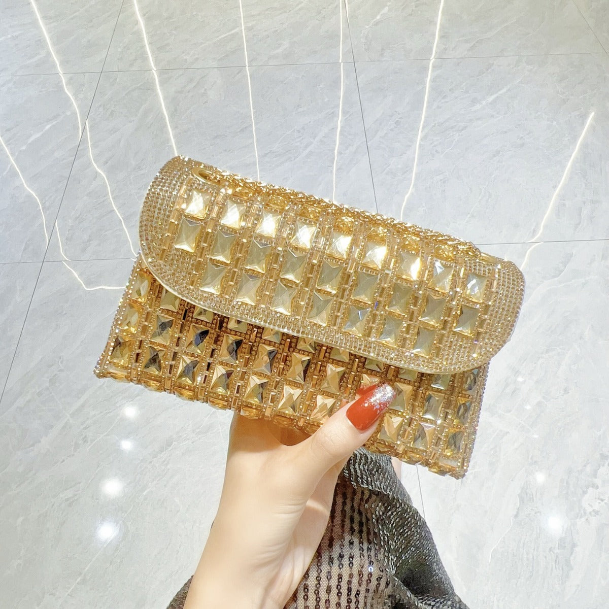 Shiny Glass Dress Rhinestone Clutch Underarm Crossbody Bags