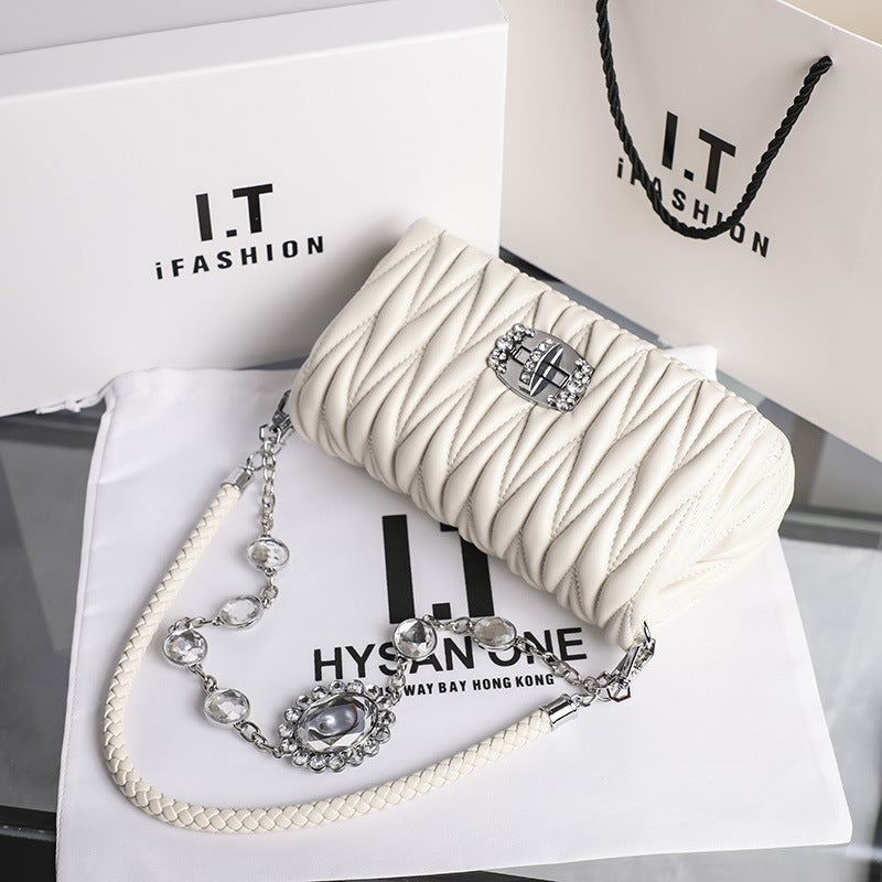 Genuine Leather Design Rhinestone Chain Fashion Shoulder Bags