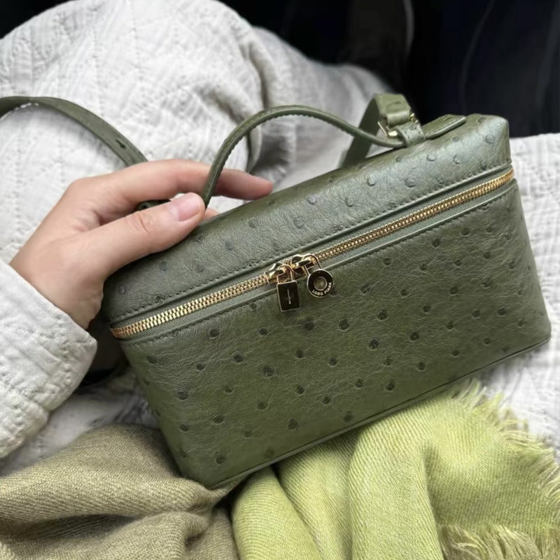 Women's Lunch Box Ostrich Leather Popular For Crossbody Bags