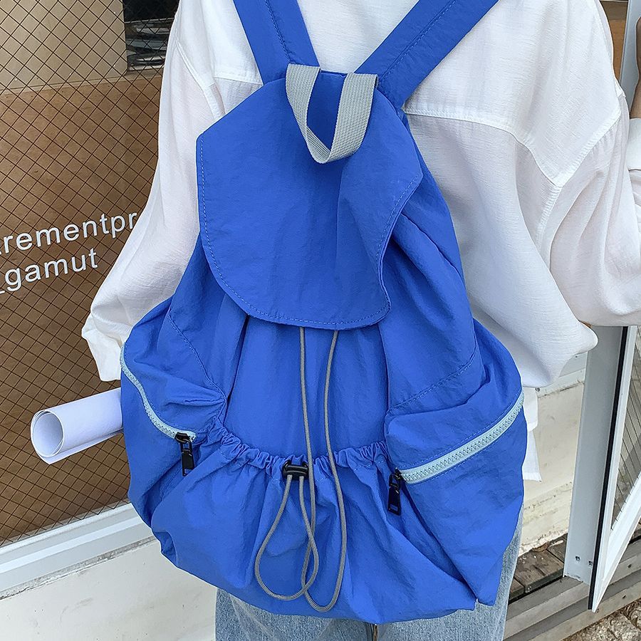 Women's Pleated Drawstring Nylon Niche Trendy Large Backpacks