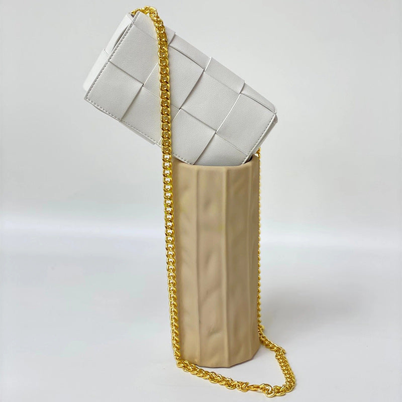 Women's Cowhide Chain Woven Pillow Mini Shoulder Bags