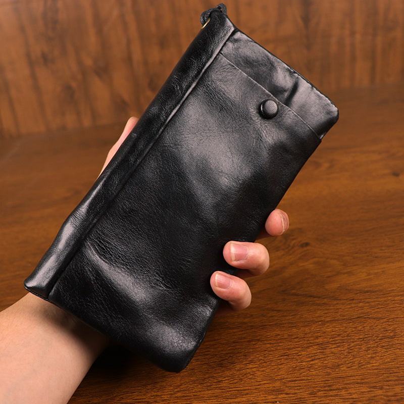 Men's First Layer Cowhide Hand-rub Color Distressed Long Zipper Card Holder