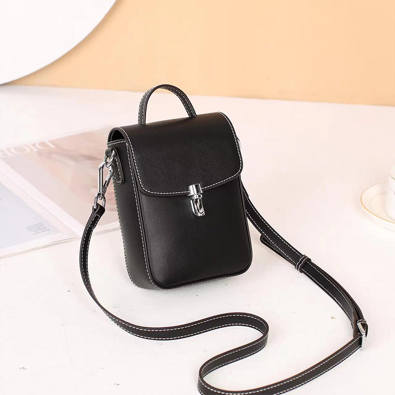 Style Vertical Leather Cowhide Mini Female Crossbody Bags