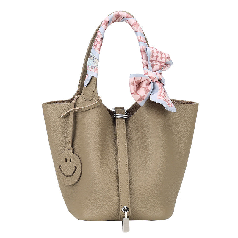 Women's Leather Vegetable Basket Versatile Hand Carrying Niche Handbags