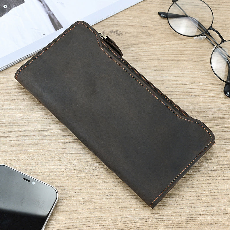 Men's Crazy Horse Leather Long Genuine Clutch Men's Wallets