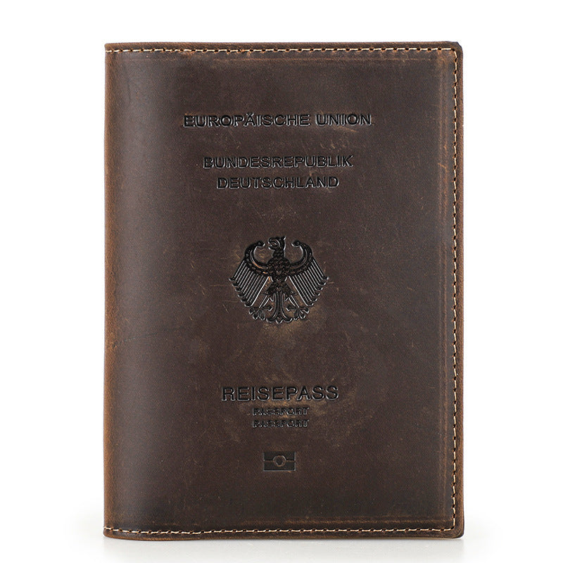 Black Angel Retro Crazy Horse Leather Passport Multifunctional Men's Wallets