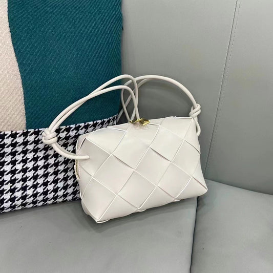 Women's Woven High-grade Genuine Leather Plaid Lunch Crossbody Bags