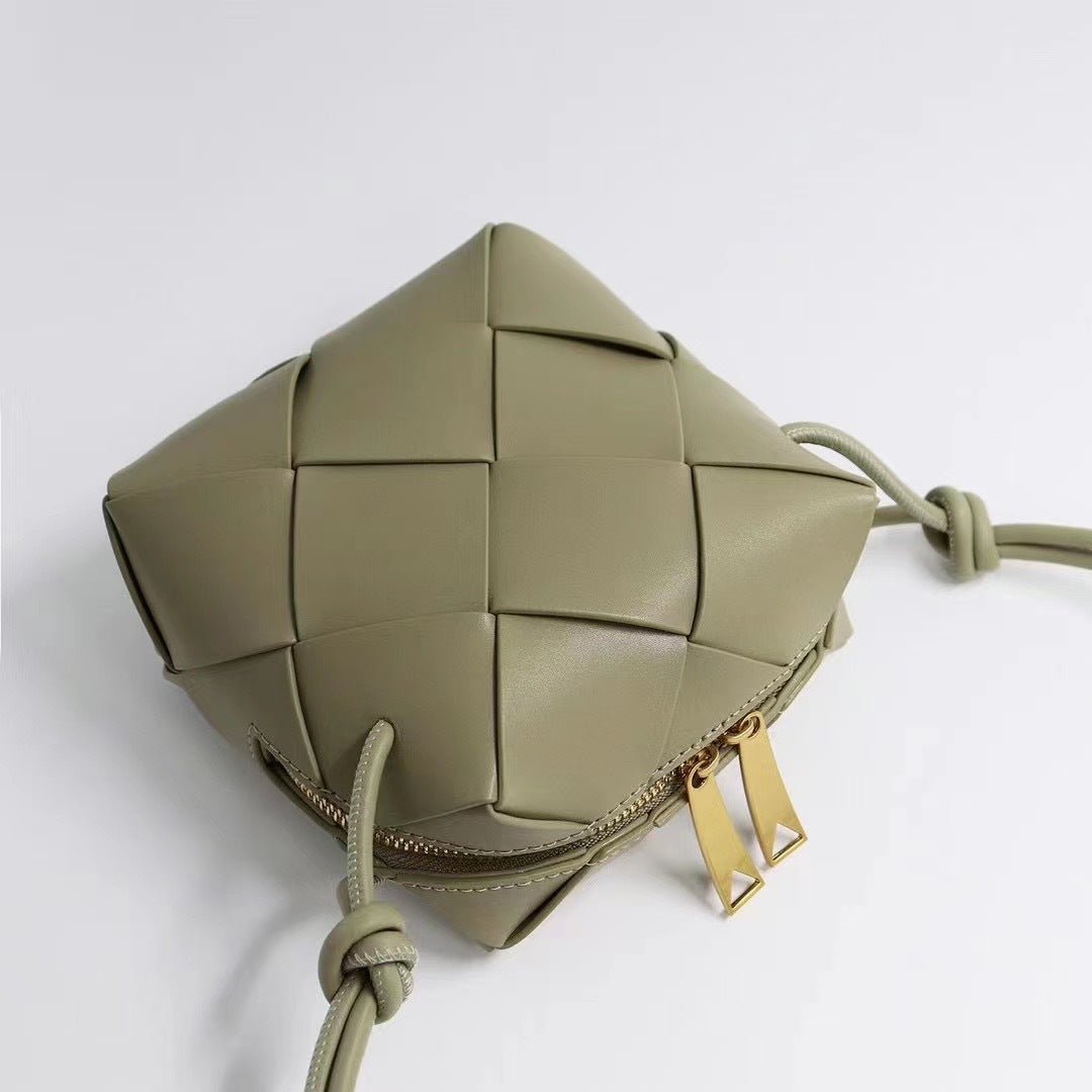 Women's Woven High-grade Genuine Leather Plaid Lunch Crossbody Bags
