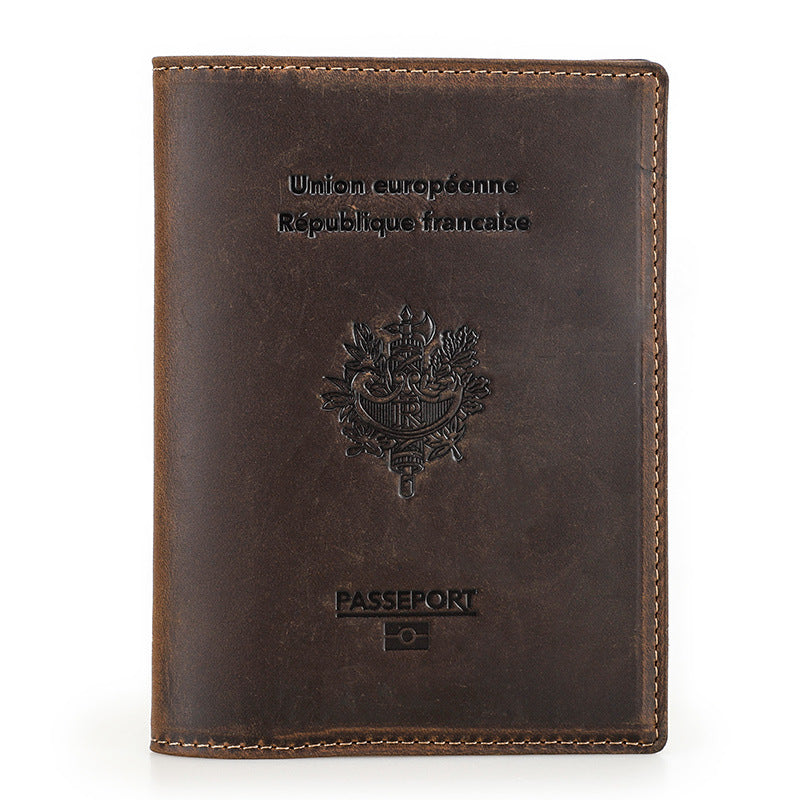 Black Angel Retro Crazy Horse Leather Passport Multifunctional Men's Wallets