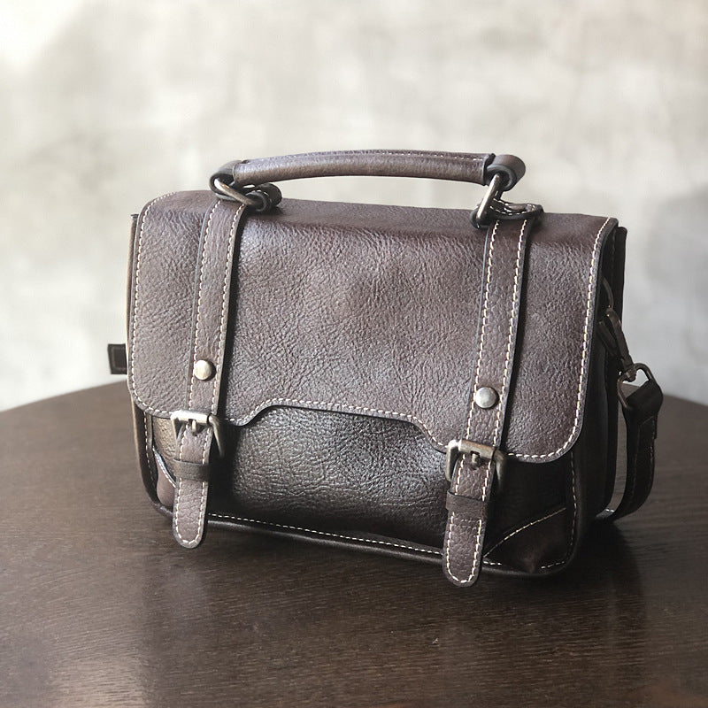 Women's Vintage Vegetable Tanned Leather Texture Niche Handmade Crossbody Bags