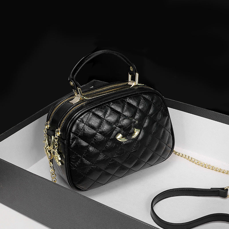 Women's Zipper Large Capacity Round Rhombus Chain Shoulder Bags