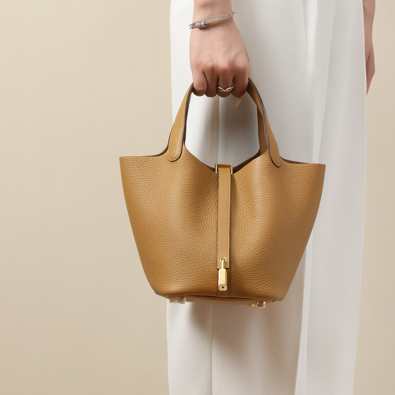 Cowhide Wax Line Vegetable Basket Layer Lychee Bucket Bags