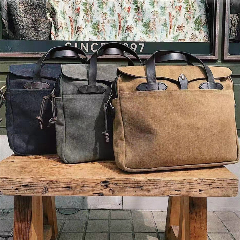 Men's Vintage Oil Wax Canvas Official Document Gentleman Men's Handbags