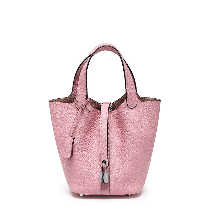 Women's Quality First Layer Cowhide Niche Basket Leather Large Bags