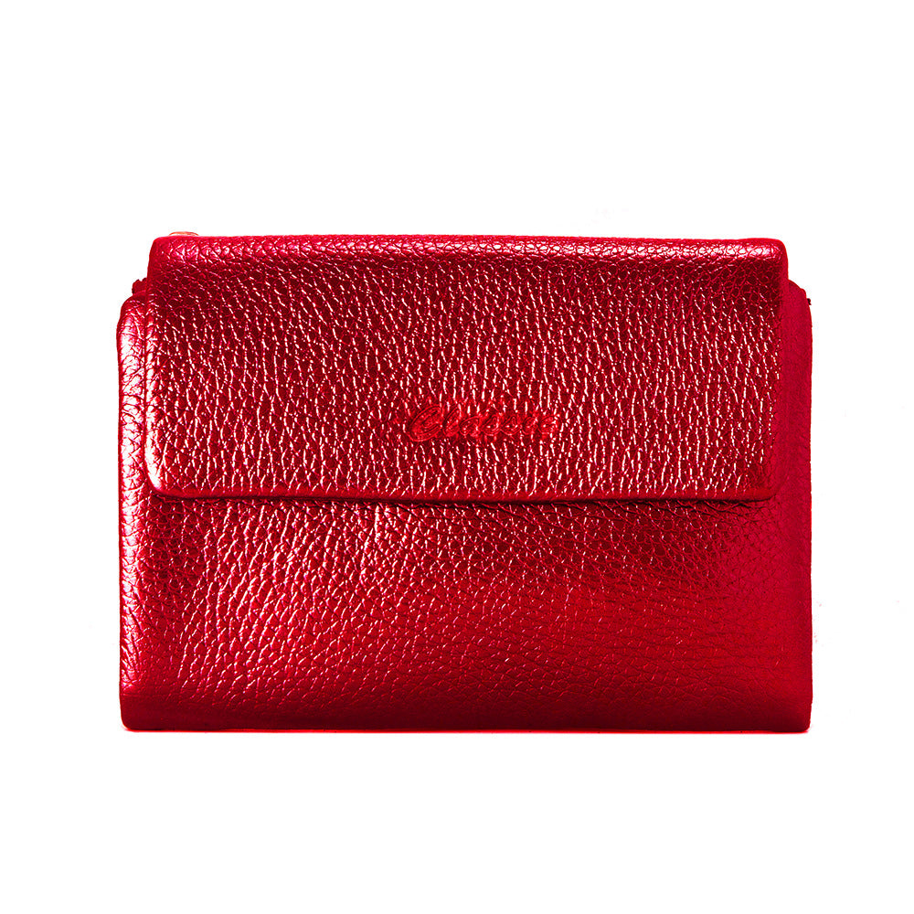 Short Litchi Pattern Glossy First Layer Ladies Wallets