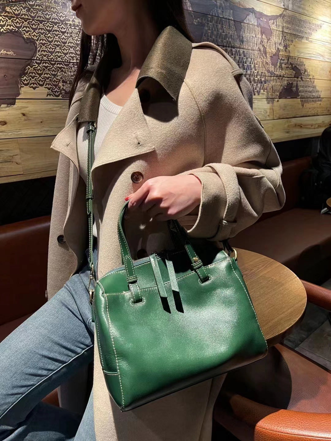 Layer Cowhide Big Vegetable Tanned Leather Handbags