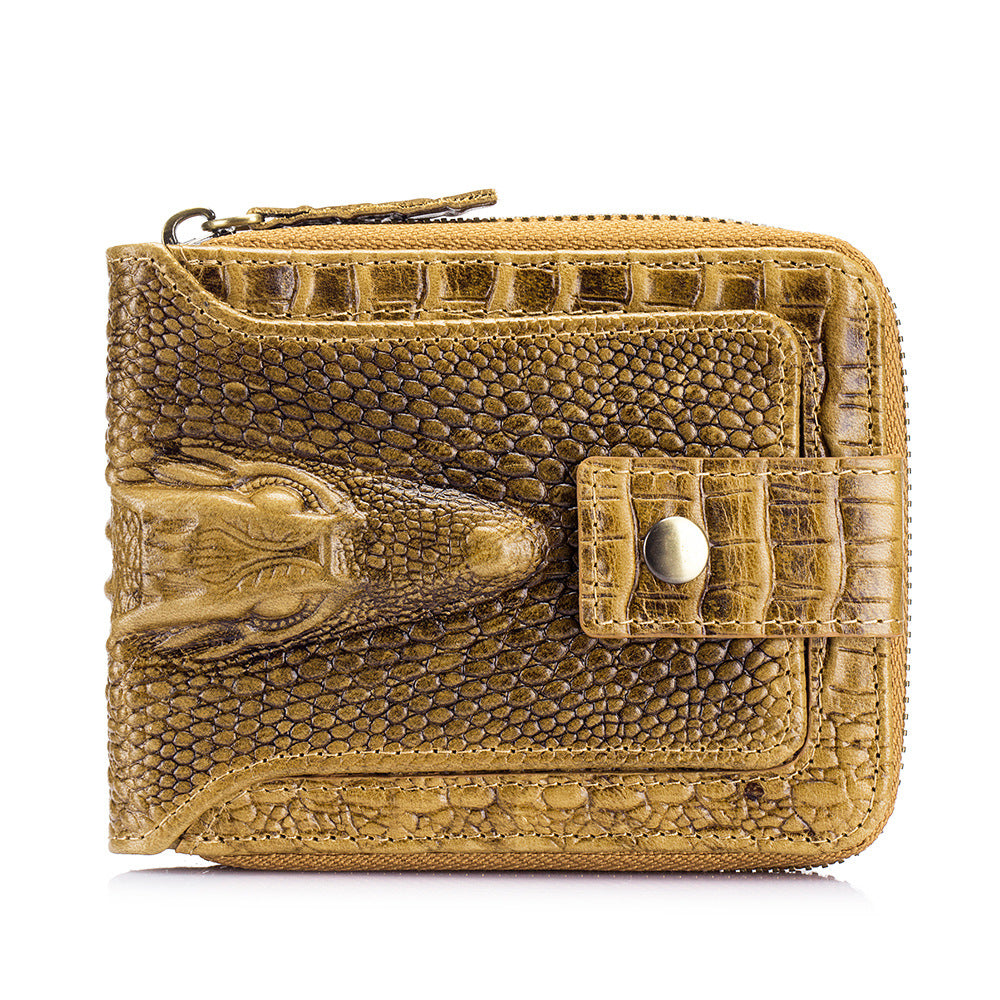 Men's Crocodile Pattern First Layer Cowhide Zipper Horizontal Men's Wallets