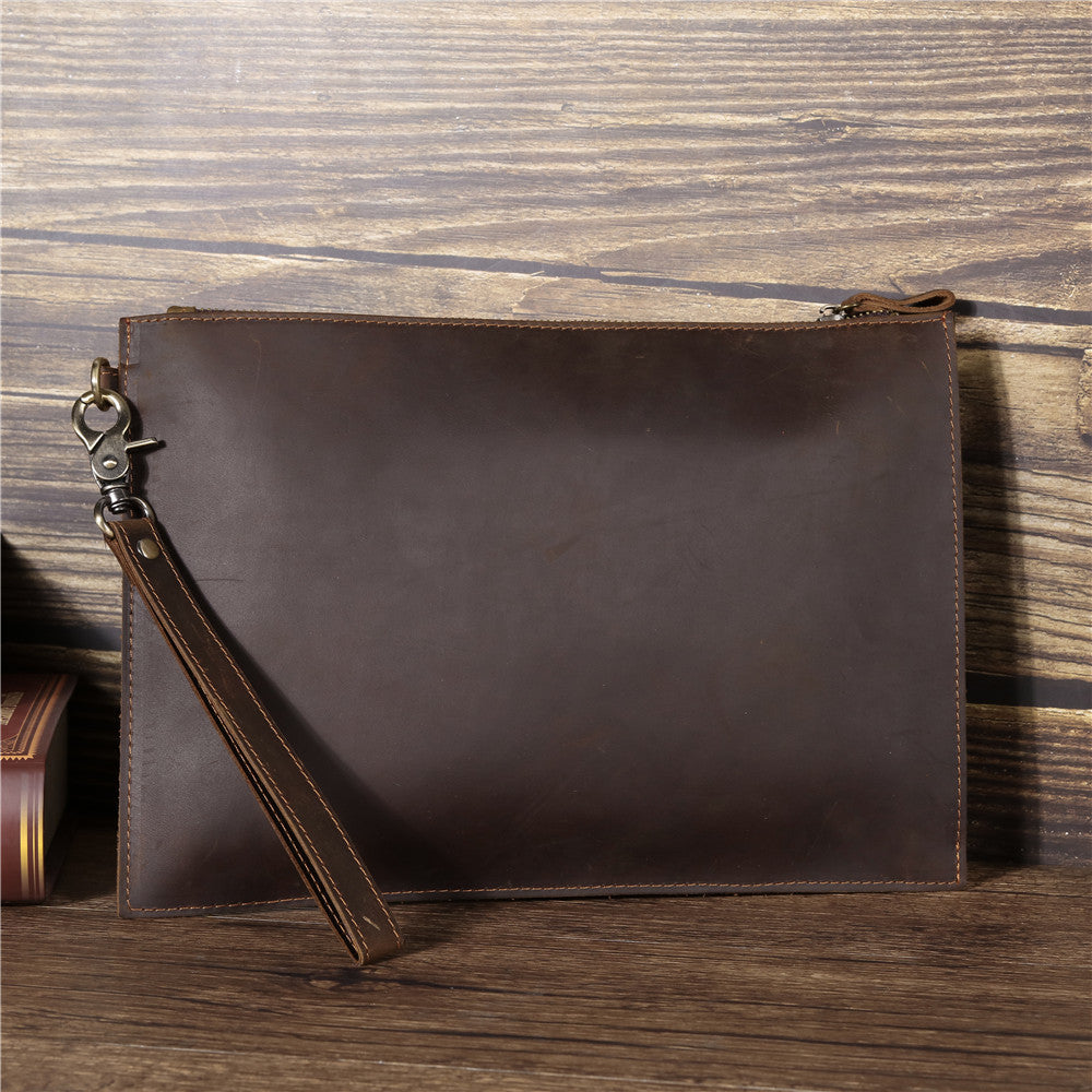Men's Genuine Leather Crazy Horse Clutch Wrist Ladies Wallets