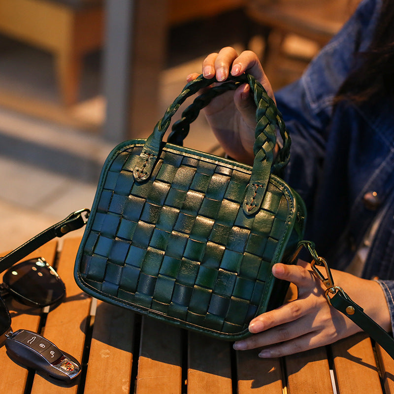 Women's Layer Vegetable Tanning Leather Hand-woven Genuine Bags