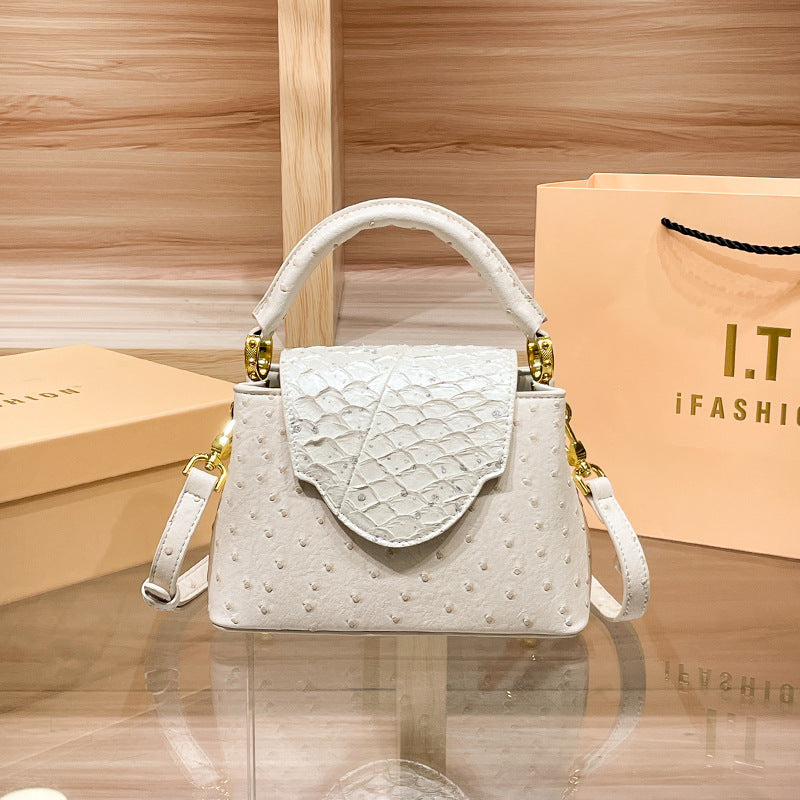 Women's High-grade Genuine Leather Ostrich Grain Minority Crossbody Bags