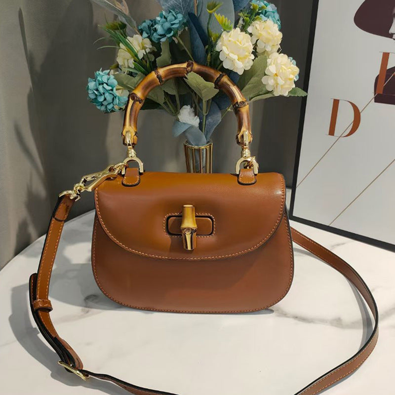 Little Retro Simple Bamboo Genuine Leather Shoulder Bags