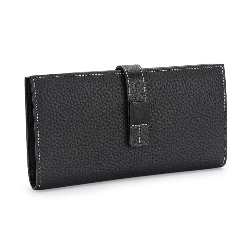 Long Genuine Leather Contrast Color First Layer Cowhide Ladies Wallets