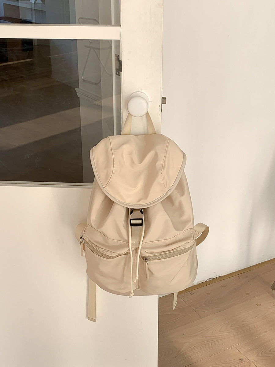 Women's Korean Style Drawstring Pleated Flip Nylon Niche Backpacks