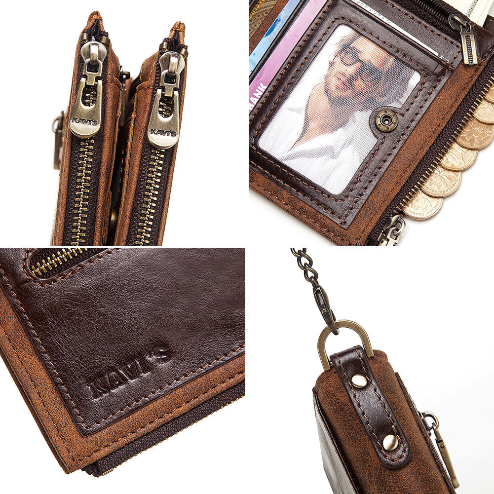 Man Swiping First Layer Cowhide Credit Men's Wallets
