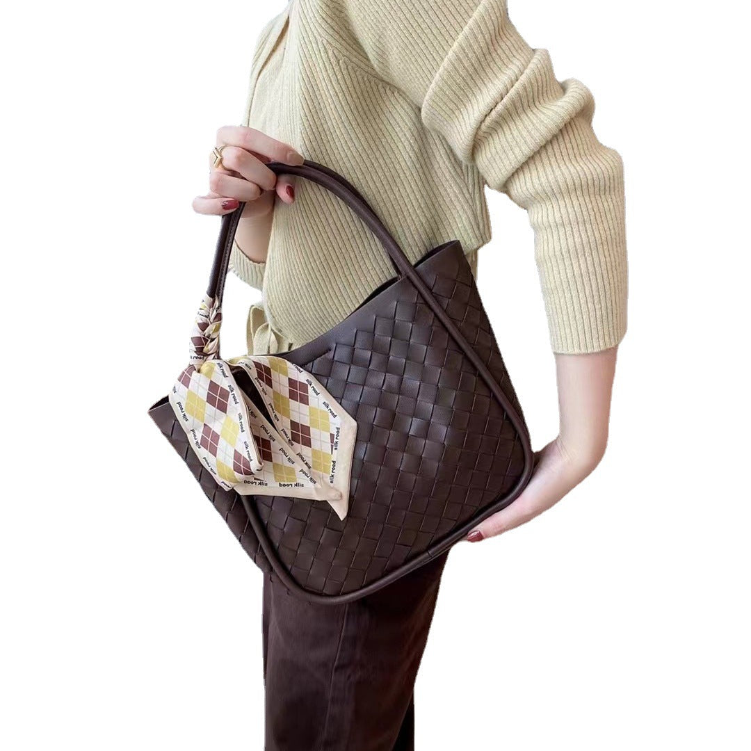 Women's Hand-woven Genuine Leather Vegetable Basket Shopping Shoulder Bags