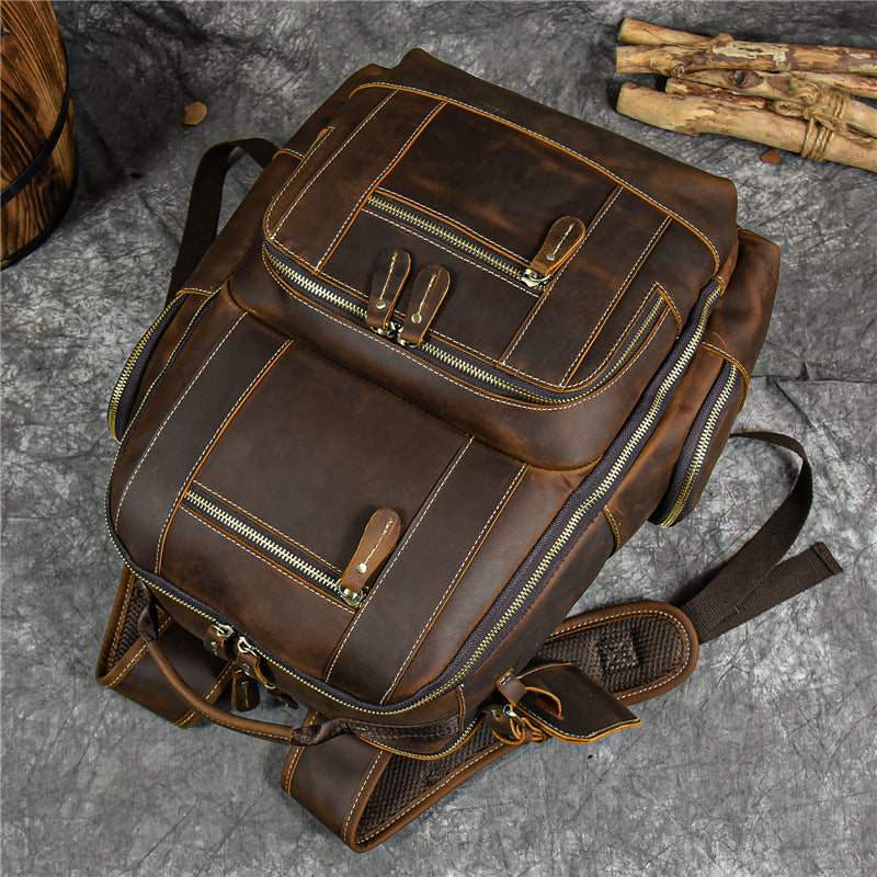 Men's Crazy Horse Leather Large Capacity Genuine Cowhide Backpacks