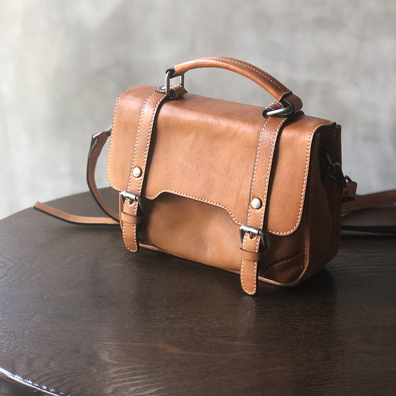 Women's Vintage Vegetable Tanned Leather Texture Niche Handmade Crossbody Bags