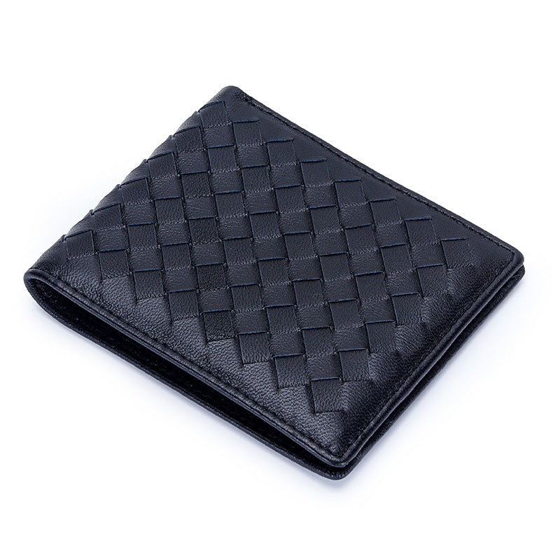 Women's & Men's & Sheepskin Hand-woven Short Genuine Leather Classic Fold Large Capacity Men's Wallets