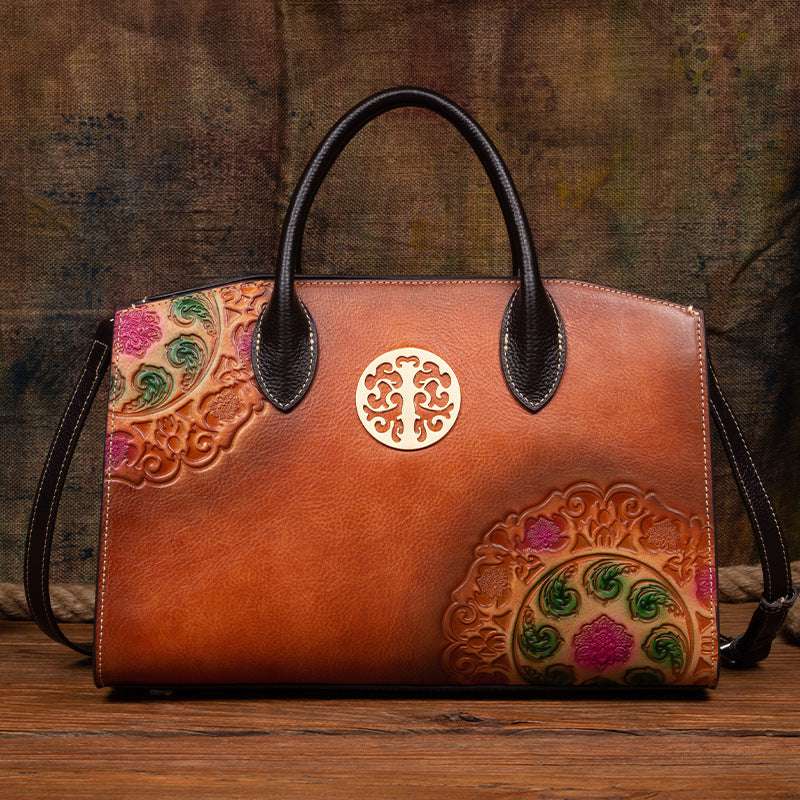 Women's Retro National Style Fashion Big Brushed Handbags
