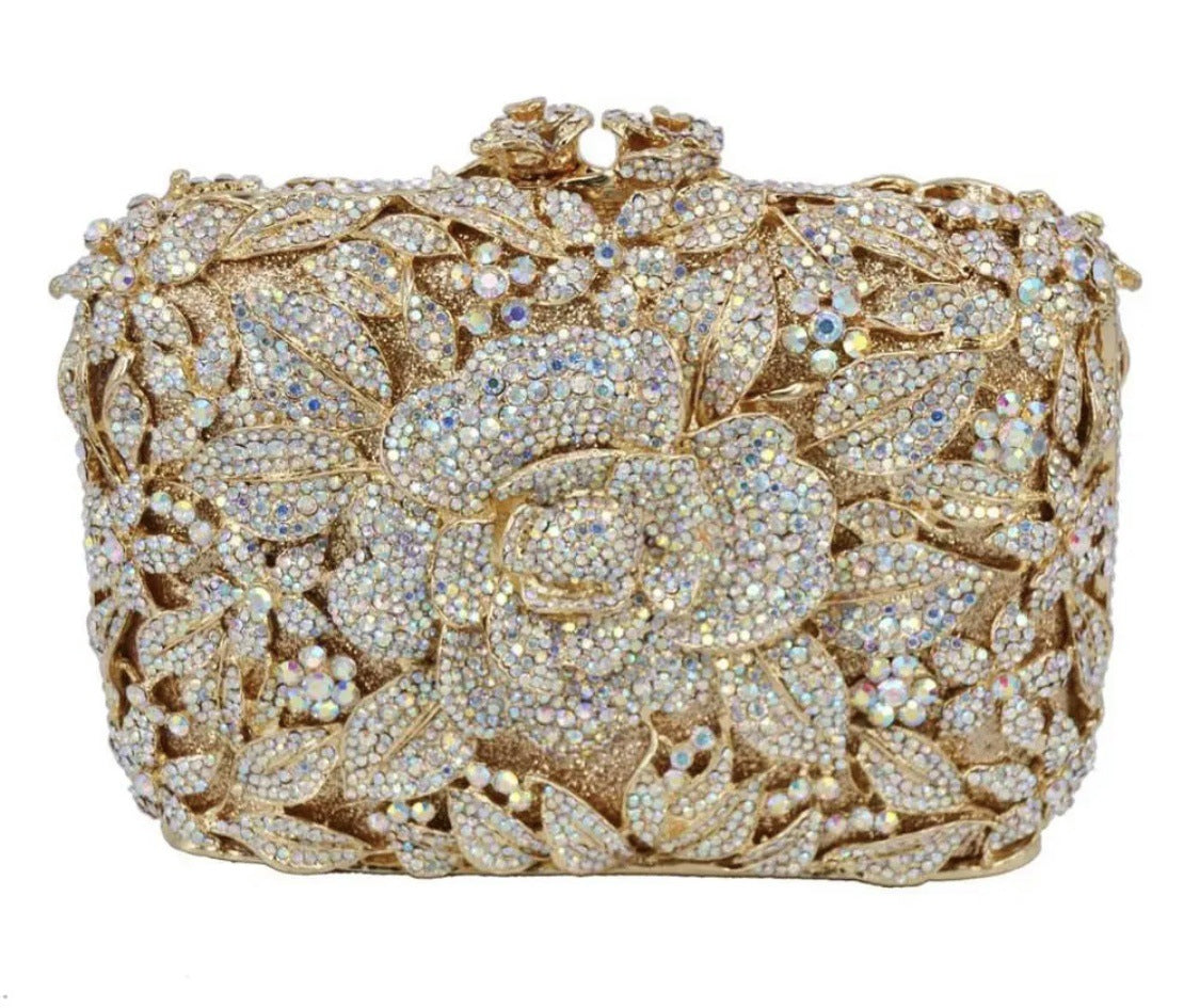 Women's Selected Diamond Hollow Pink Rose Banquet Evening Bags