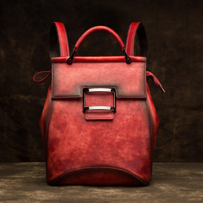 Women's First Layer Cowhide Leather Retro Hand-rub Backpacks