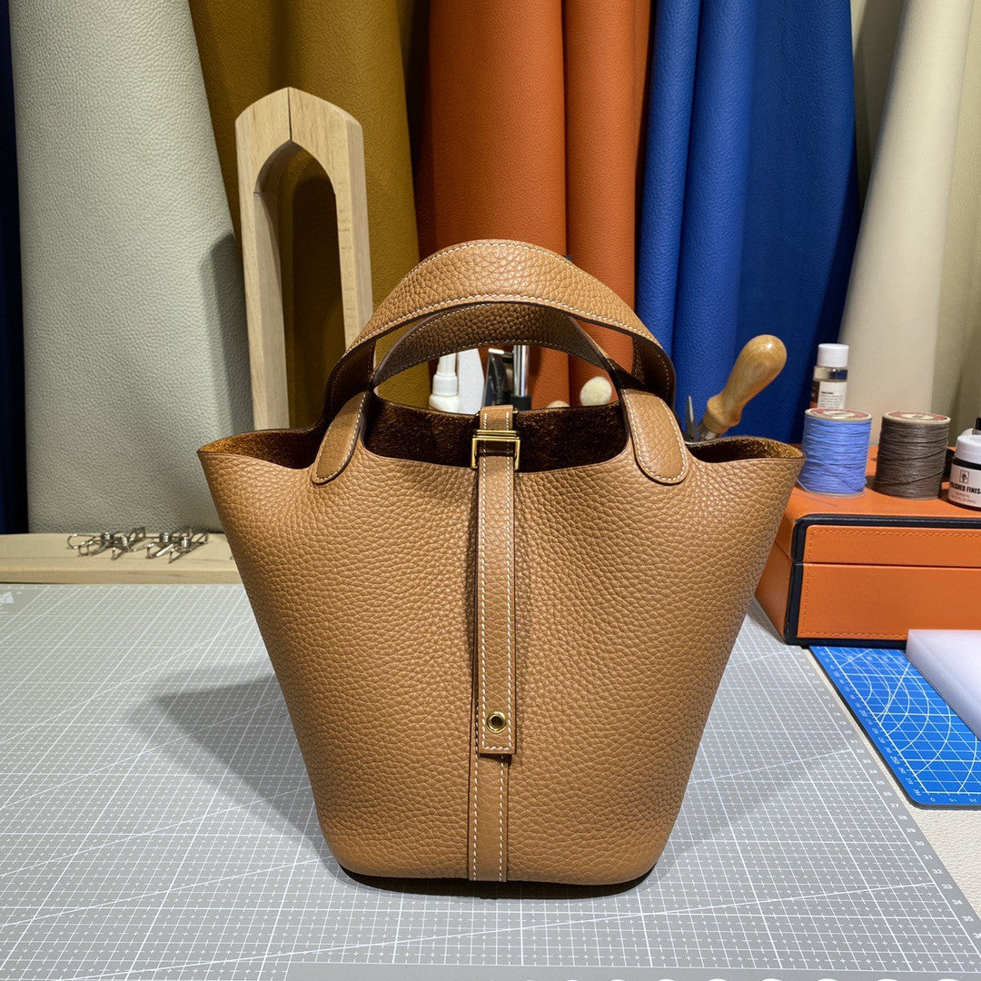 Cowhide Wax Line Vegetable Basket Layer Lychee Bucket Bags