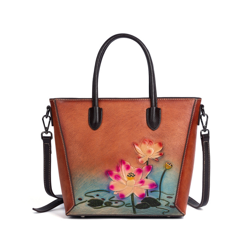 Women's Chinese Style Retro First Layer Cowhide Handbags