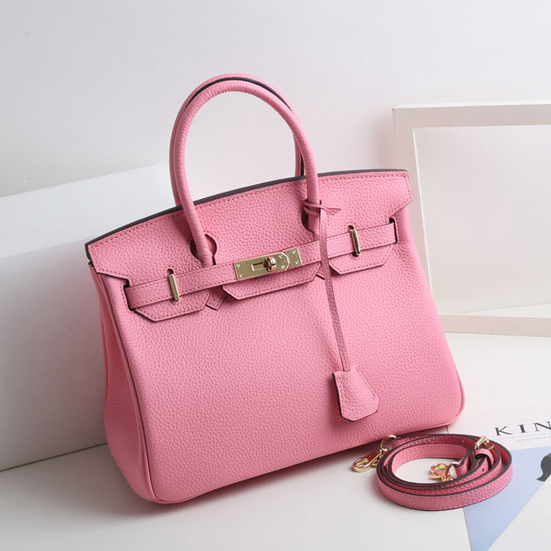 Women's Lychee Pattern Kelly Genuine Leather First Handbags