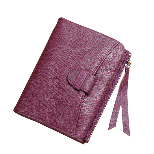 Women's Short Sheepskin Clutch First Layer Two Fold Genuine Ladies Wallets