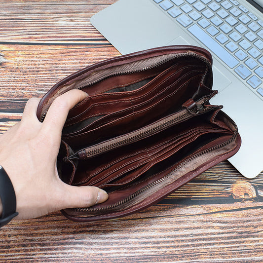 Men's Worn Looking Washed-out Clutch First Layer Ladies Wallets