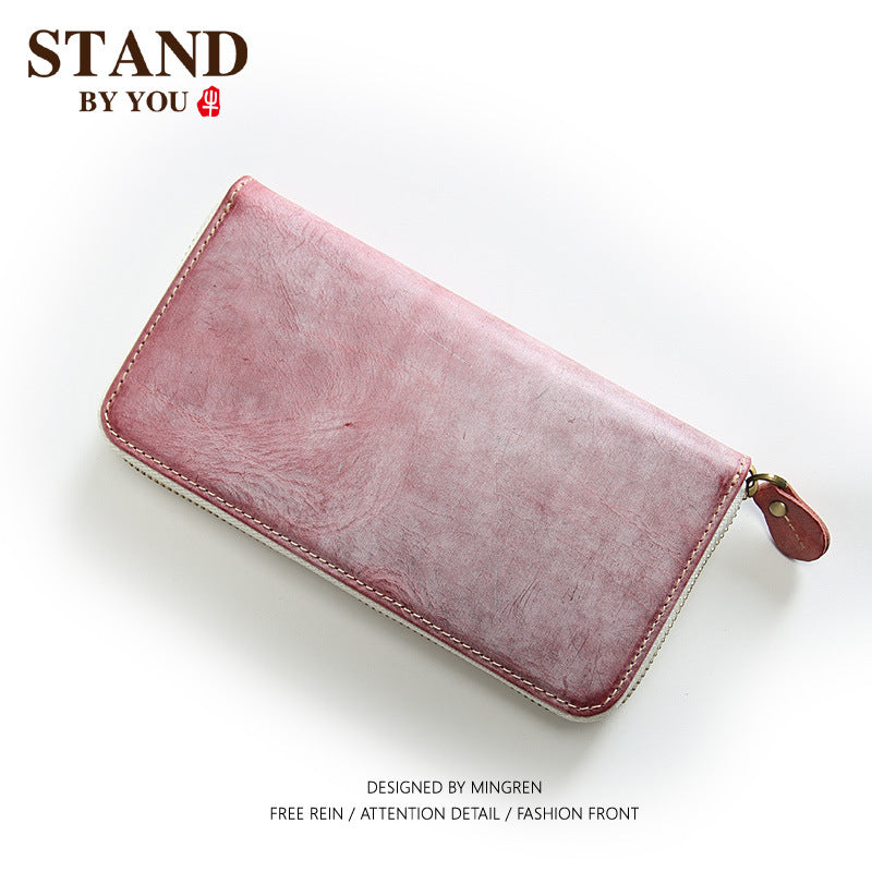 Men's Handmade Leather Long Trendy Clutch Cowhide Bags