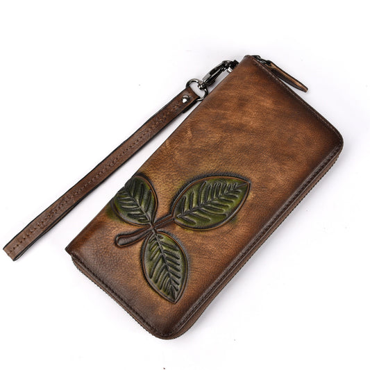 Women's & Men's & Vegetable Tanned Leather Long Vintage Chain Ladies Wallets