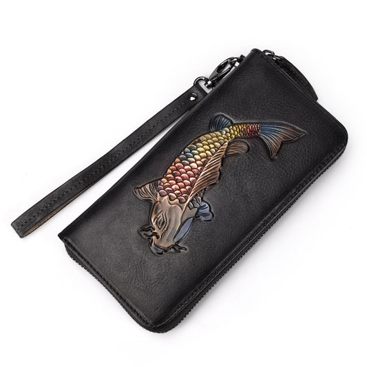 Long Zipper Leather Vegetable Tanned First Phone Bags