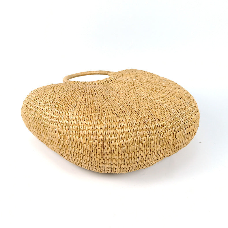 Yellow Straw Moon Hand Carrying Semicircle Seaside Handbags