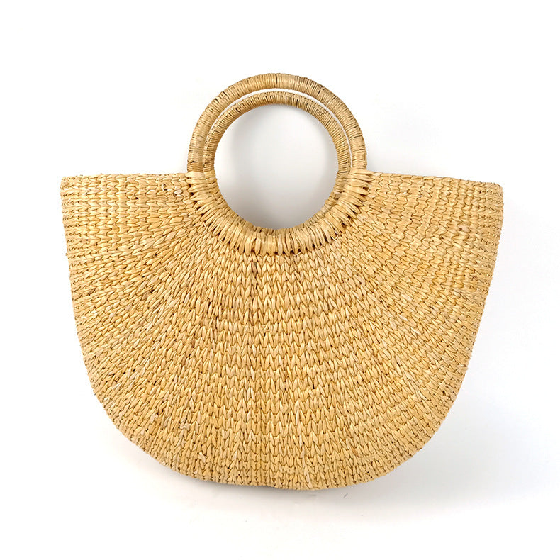 Yellow Straw Moon Hand Carrying Semicircle Seaside Handbags