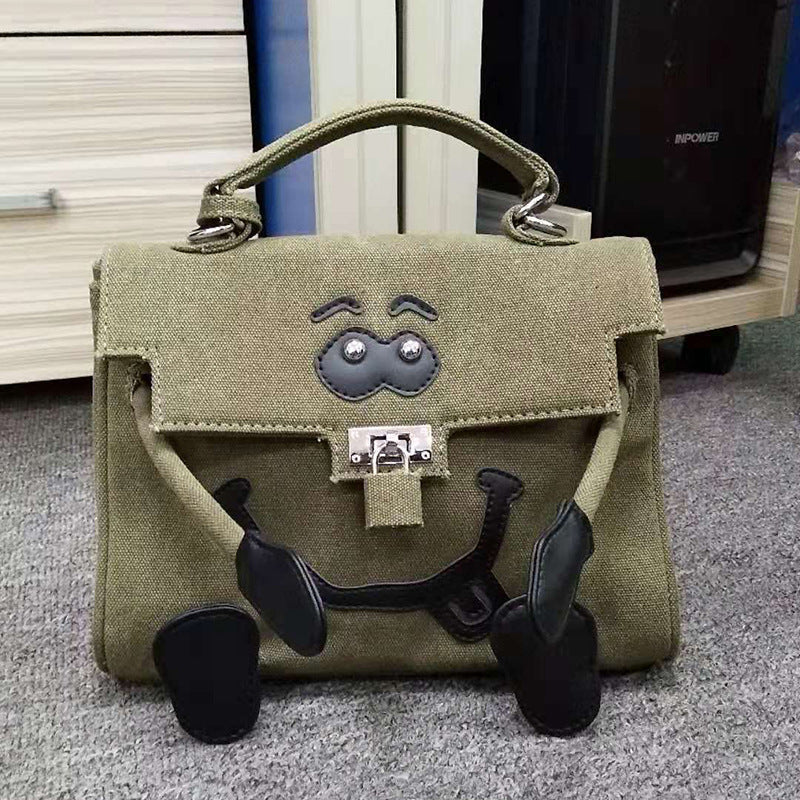 Women's Hip Hop Iti Army Green Smiley Shoulder Bags